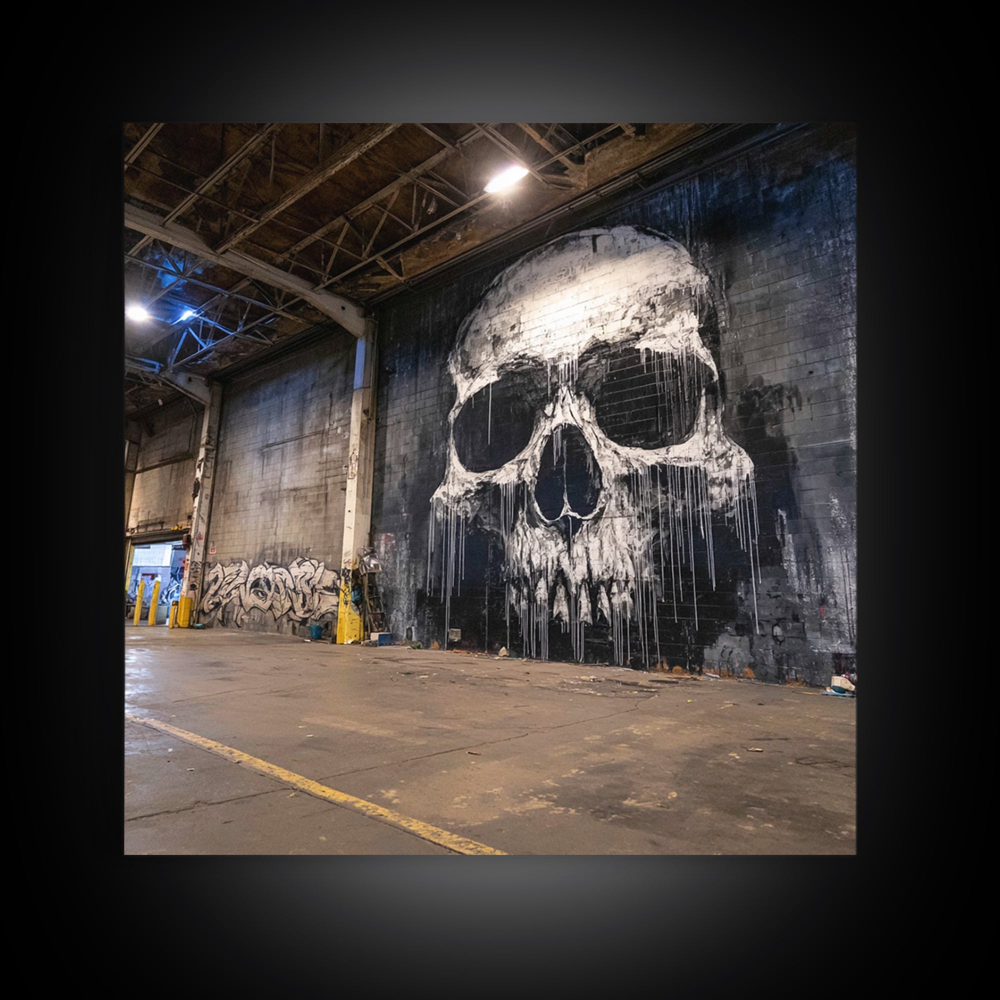 Giant Skull Mural Wall Art, Black And White Graffiti Canvas Print, Gothic Decor, Industrial Loft Poster, Edgy Wall Decor