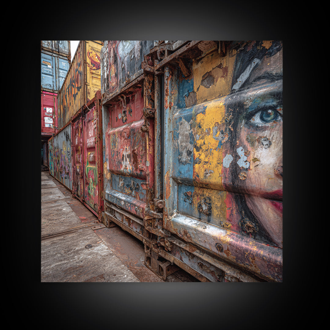 Graffiti Shipping Container Wall Art, Urban Street Art Canvas Print, Industrial Decor, Colorful City Mural, Office Art Print