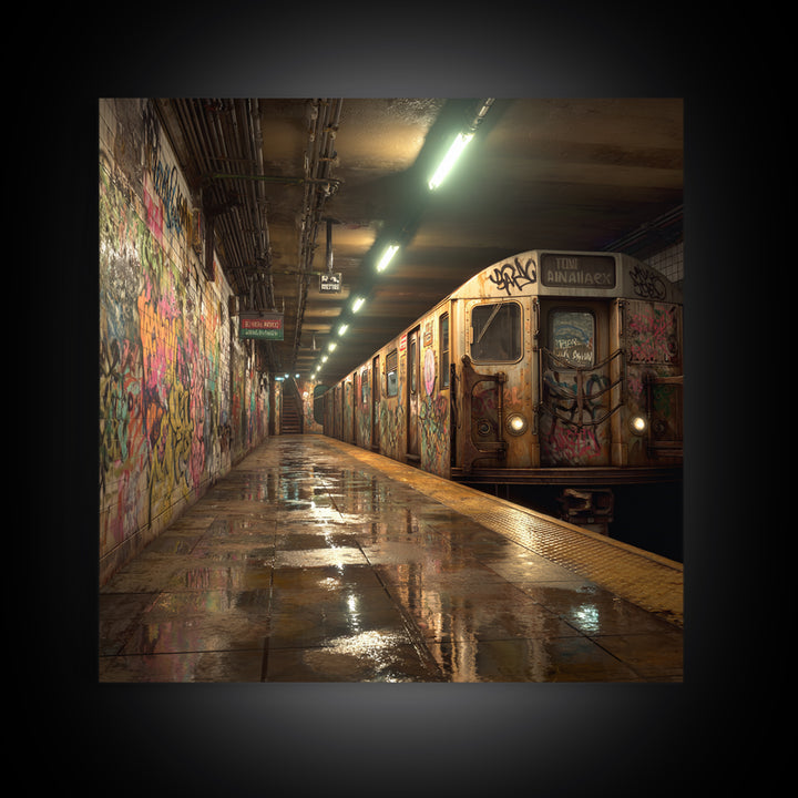 Graffiti Subway Train Station Canvas Print, Urban Street Art, Industrial Wall Decor, NYC Transit Wall Art For Modern Home Decor
