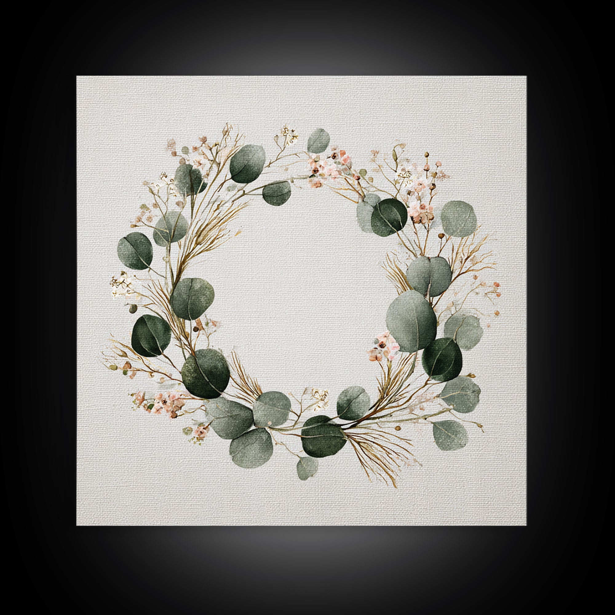 Eucalyptus Wreath Botanical Wall Art, Minimalist Canvas Print, Sage Green Floral Decor, Farmhouse Entryway Housewarming Gift