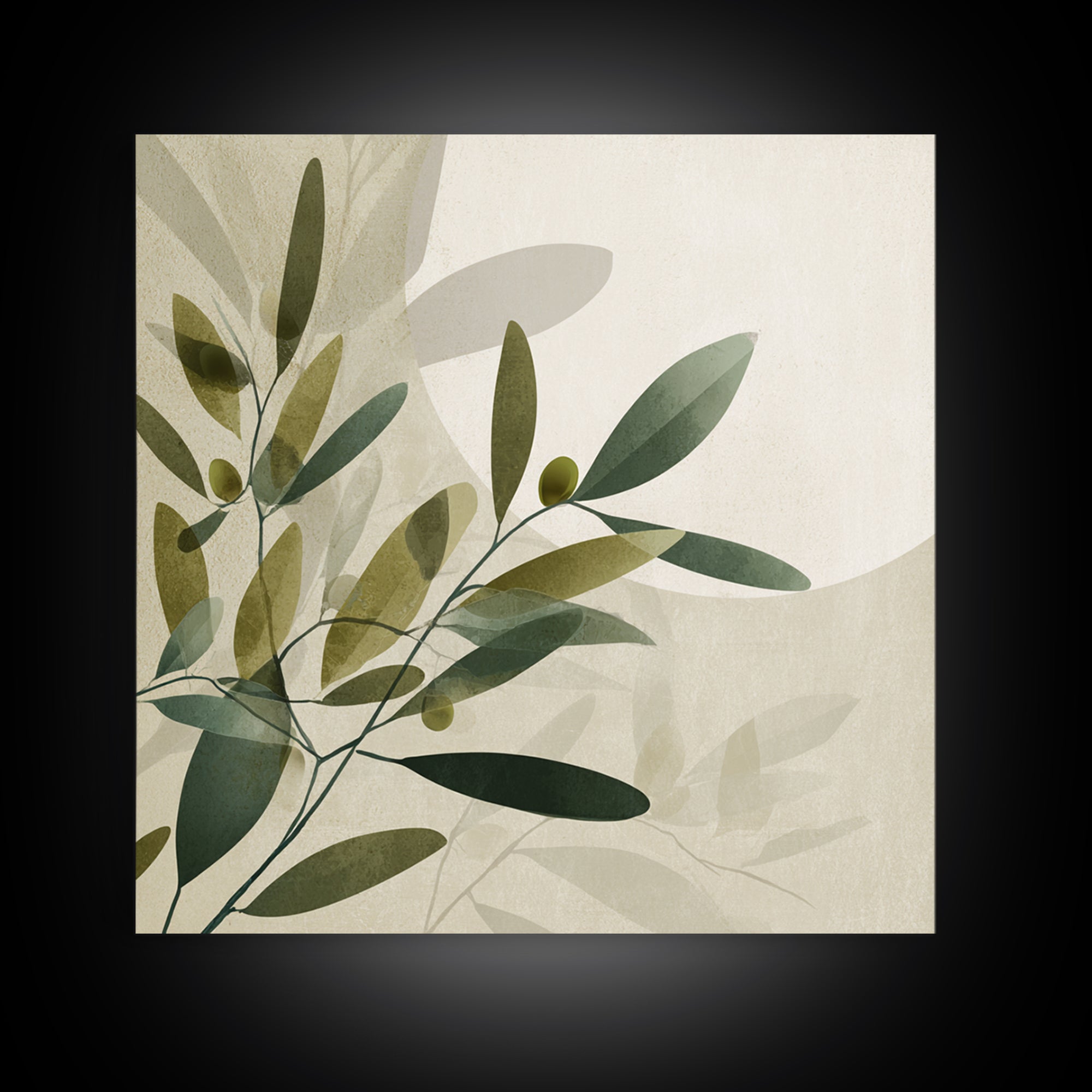 Olive Branch Botanical Wall Art, Sage Green Neutral Canvas Print, Minimalist Nature Decor, Japandi Living Room Wall Decor