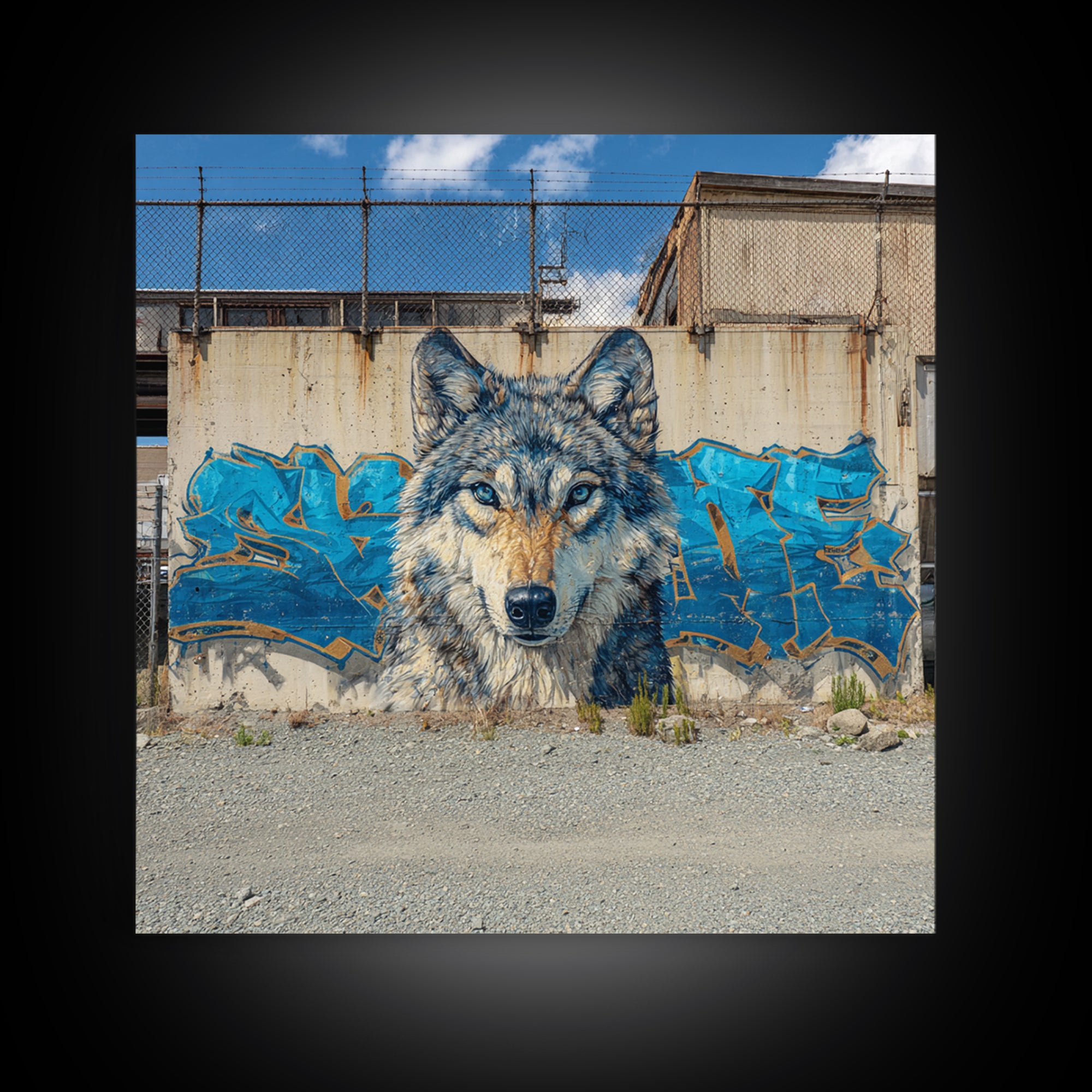 Blue Wolf Graffiti Mural Wall Art, Urban Street Art Print, Wildlife Wall Decor, Industrial Loft Home Decor, Gift For Him