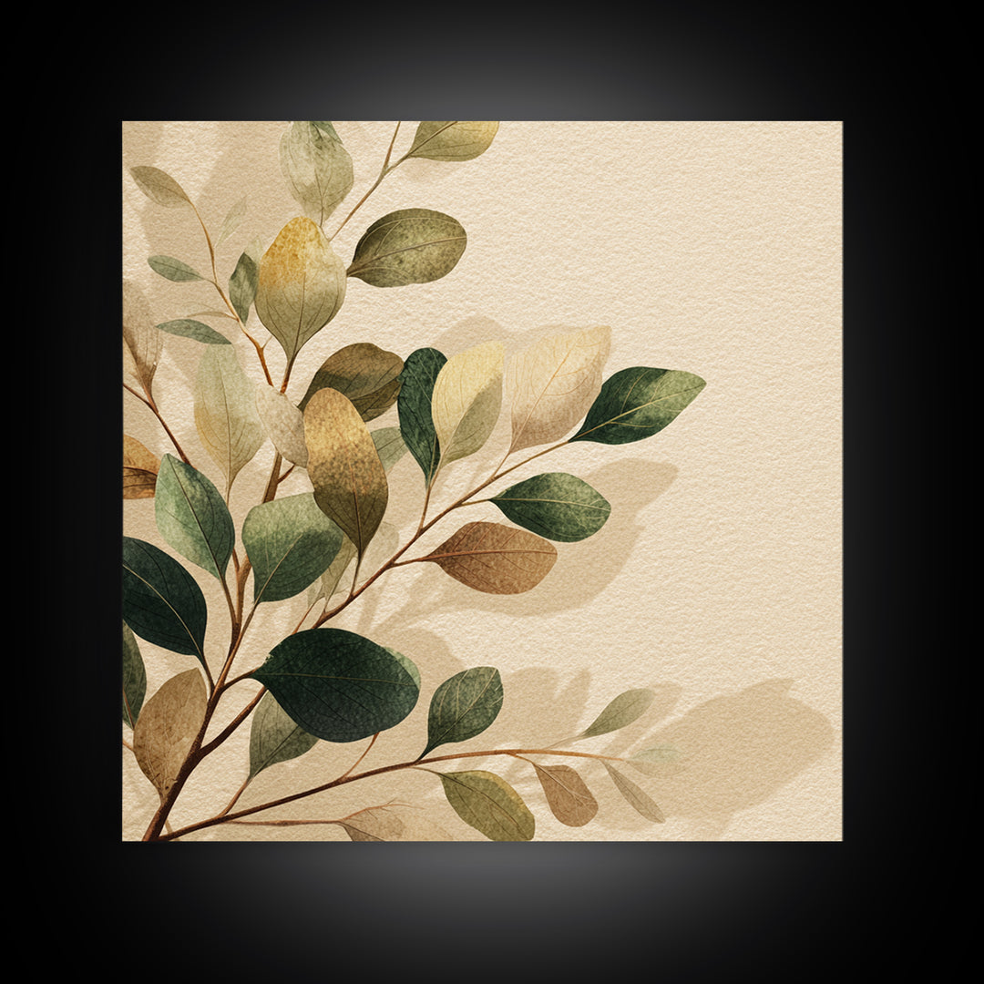 Eucalyptus Leaves Botanical Wall Art, Earth Tone Canvas Print, Neutral Nature Decor, Modern Farmhouse Living Room Art Print