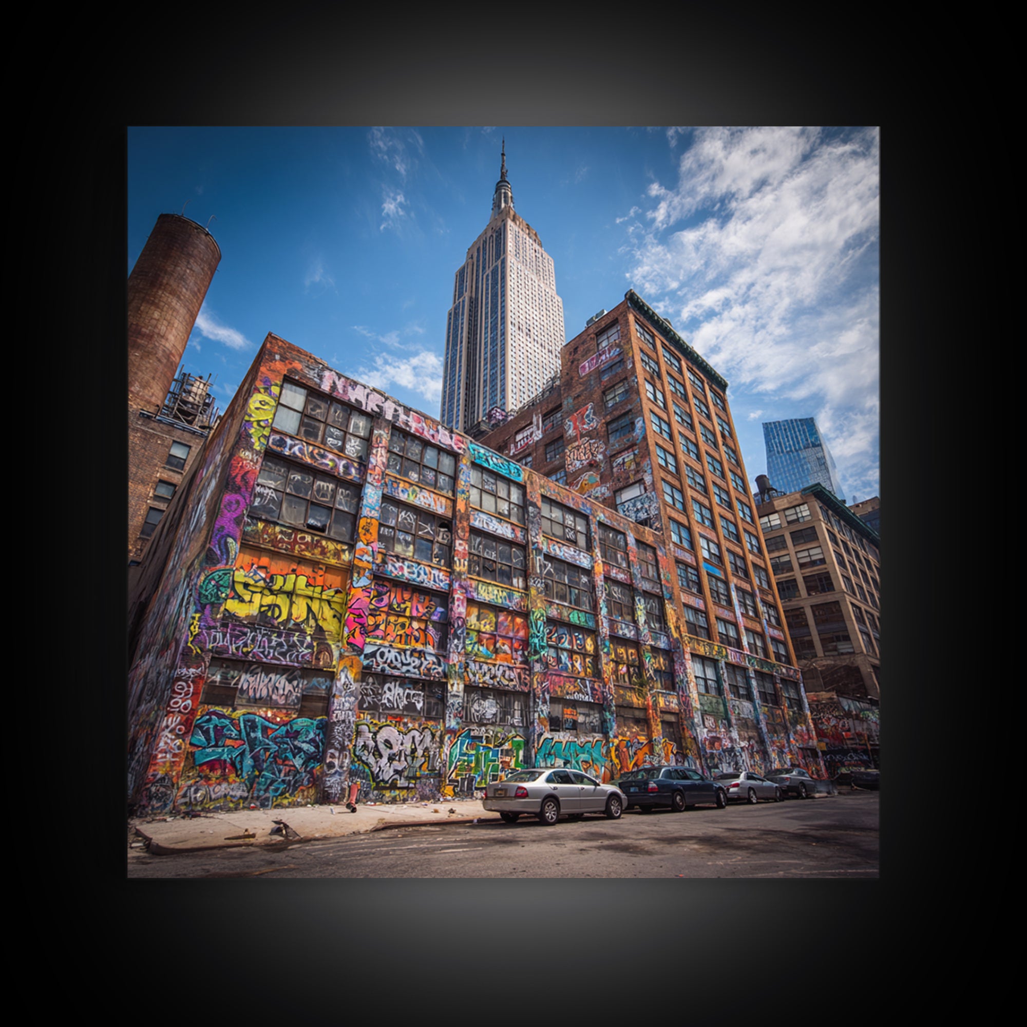 Empire State Graffiti Building Wall Art, NYC Urban Canvas Print, Street Art Decor, New York City Office Wall Decor Gift For Him
