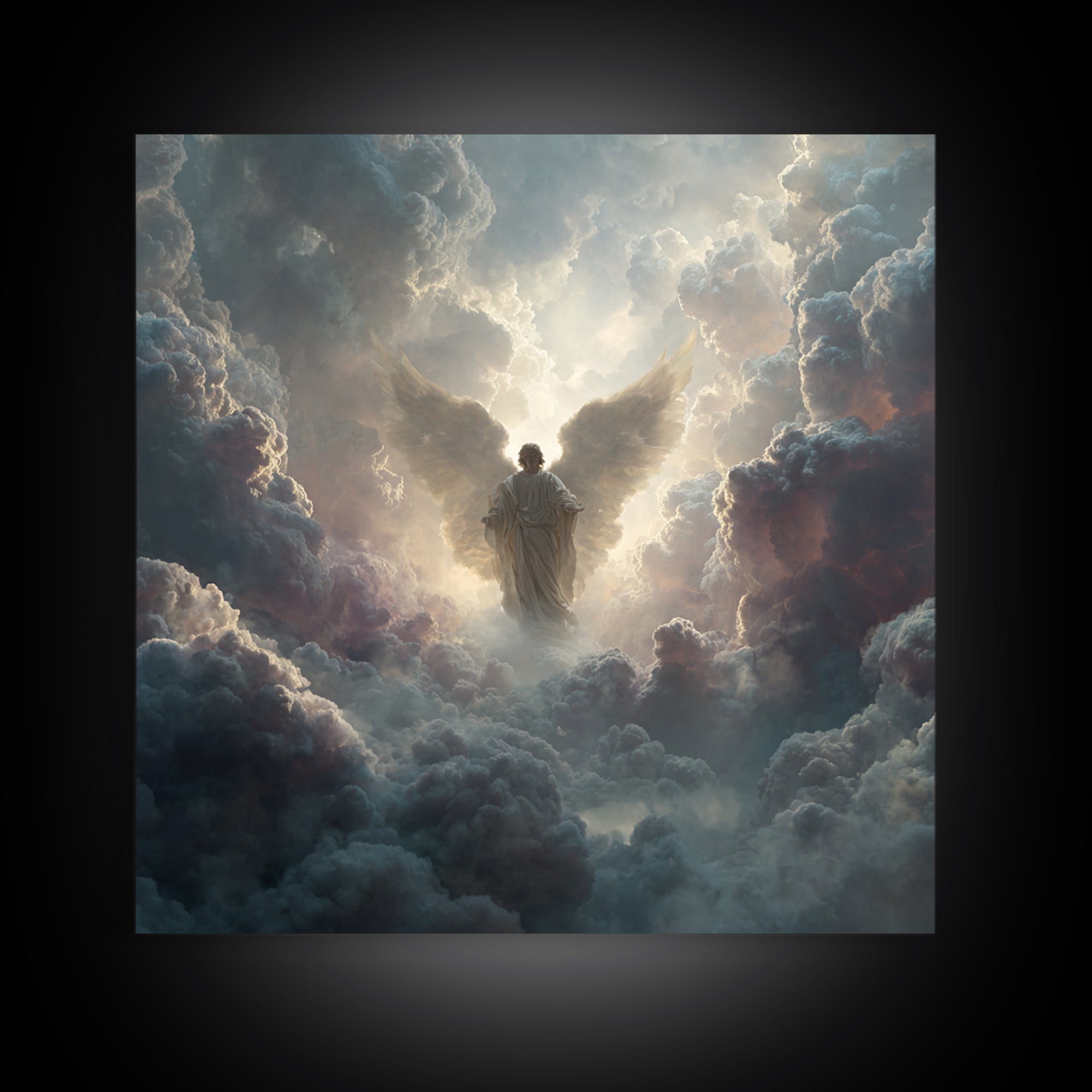 Radiant Angel In Storm Clouds Wall Art, Celestial Religious Art Print, Spiritual Home Decor, Dramatic Christian Canvas Print