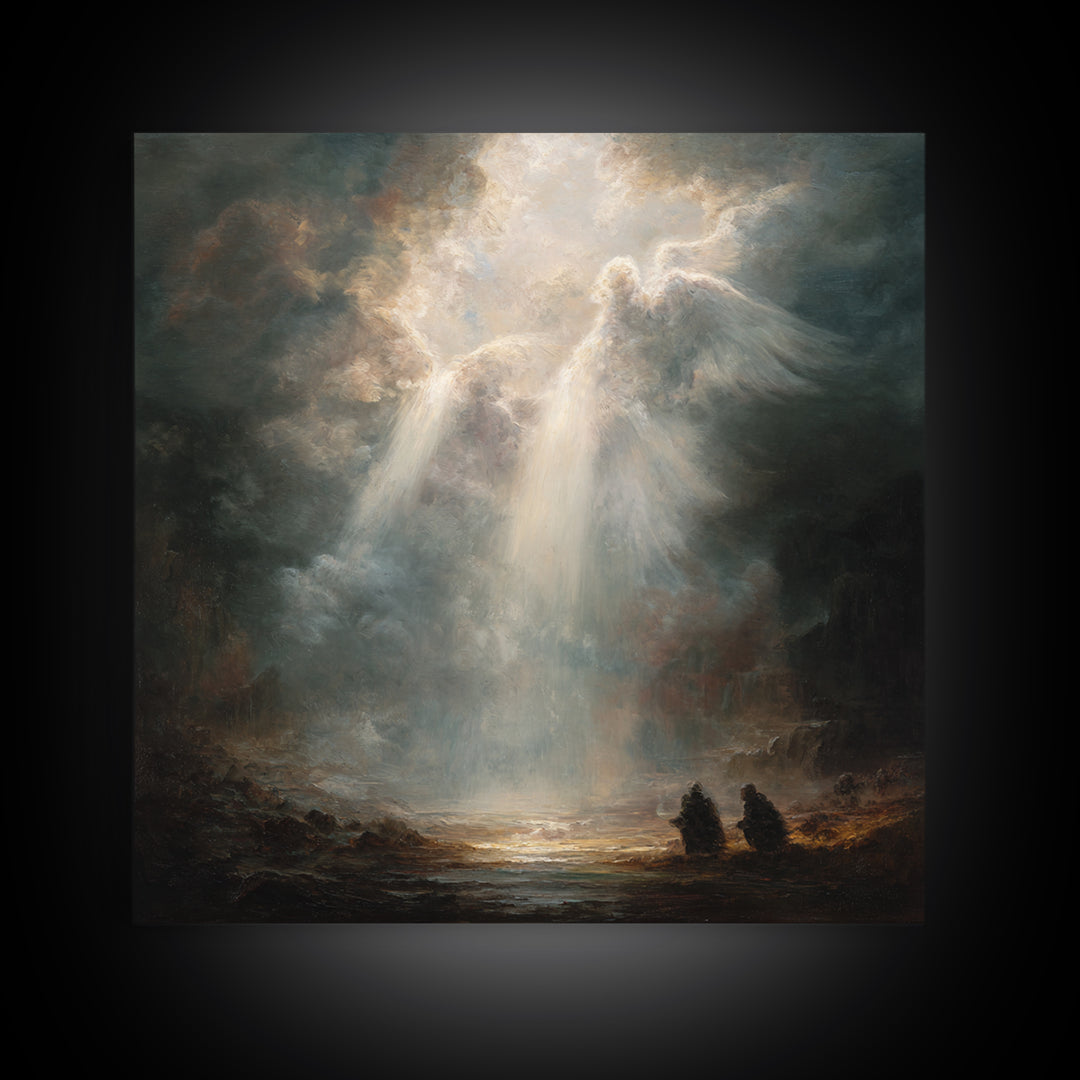 Radiant Angel Emerging From Storm Clouds Framed Canvas Print, Spiritual Wall Art, Religious Home Decor, Prayer Room Gift