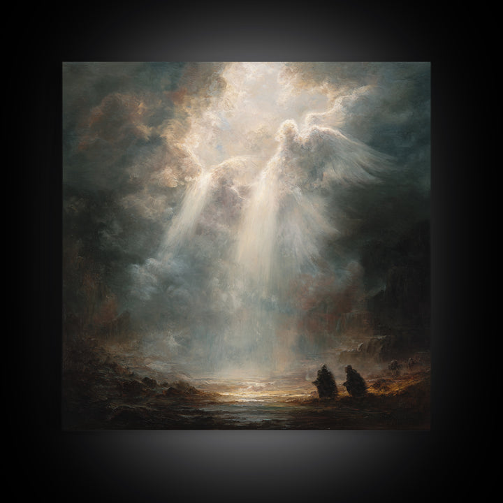 Radiant Angel Emerging From Storm Clouds Framed Canvas Print, Spiritual Wall Art, Religious Home Decor, Prayer Room Gift