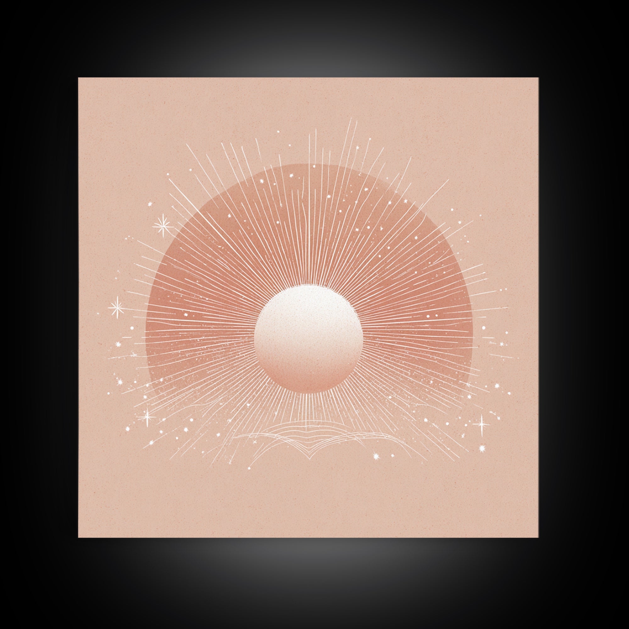 Radiant Peach Sun Wall Art, Celestial Canvas Print, Boho Sun And Moon Decor, Minimalist Nursery Or Bedroom Wall Decor Art Print