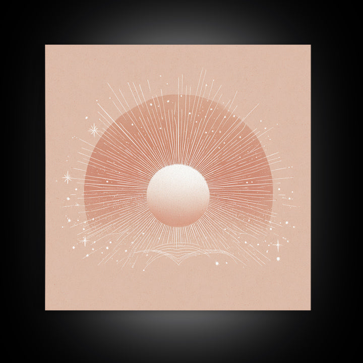 Radiant Peach Sun Wall Art, Celestial Canvas Print, Boho Sun And Moon Decor, Minimalist Nursery Or Bedroom Wall Decor Art Print
