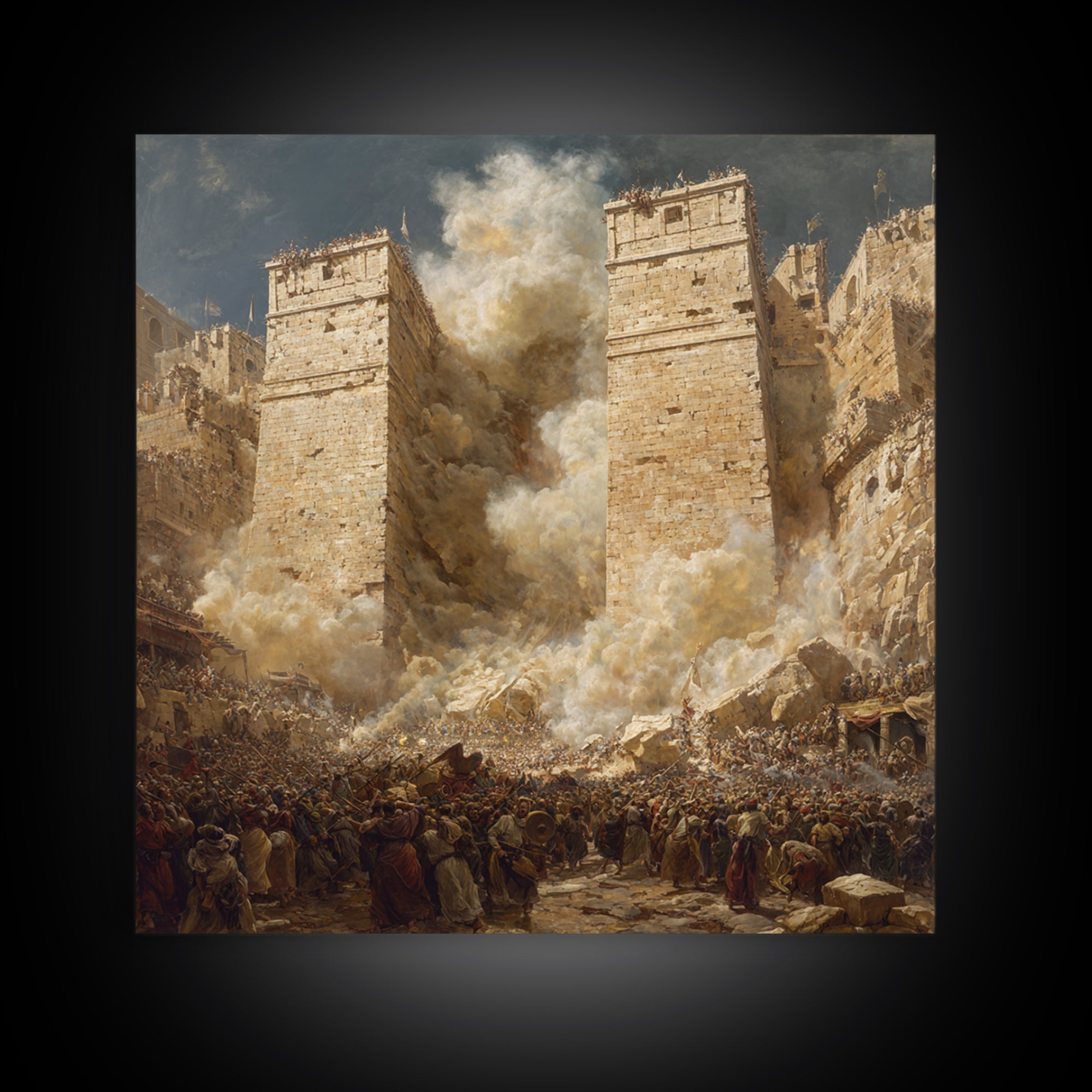 Epic Ancient Siege City Collapse Wall Art, Biblical Battle Canvas Print, Historical Drama, Medieval Decor, Statement Artwork