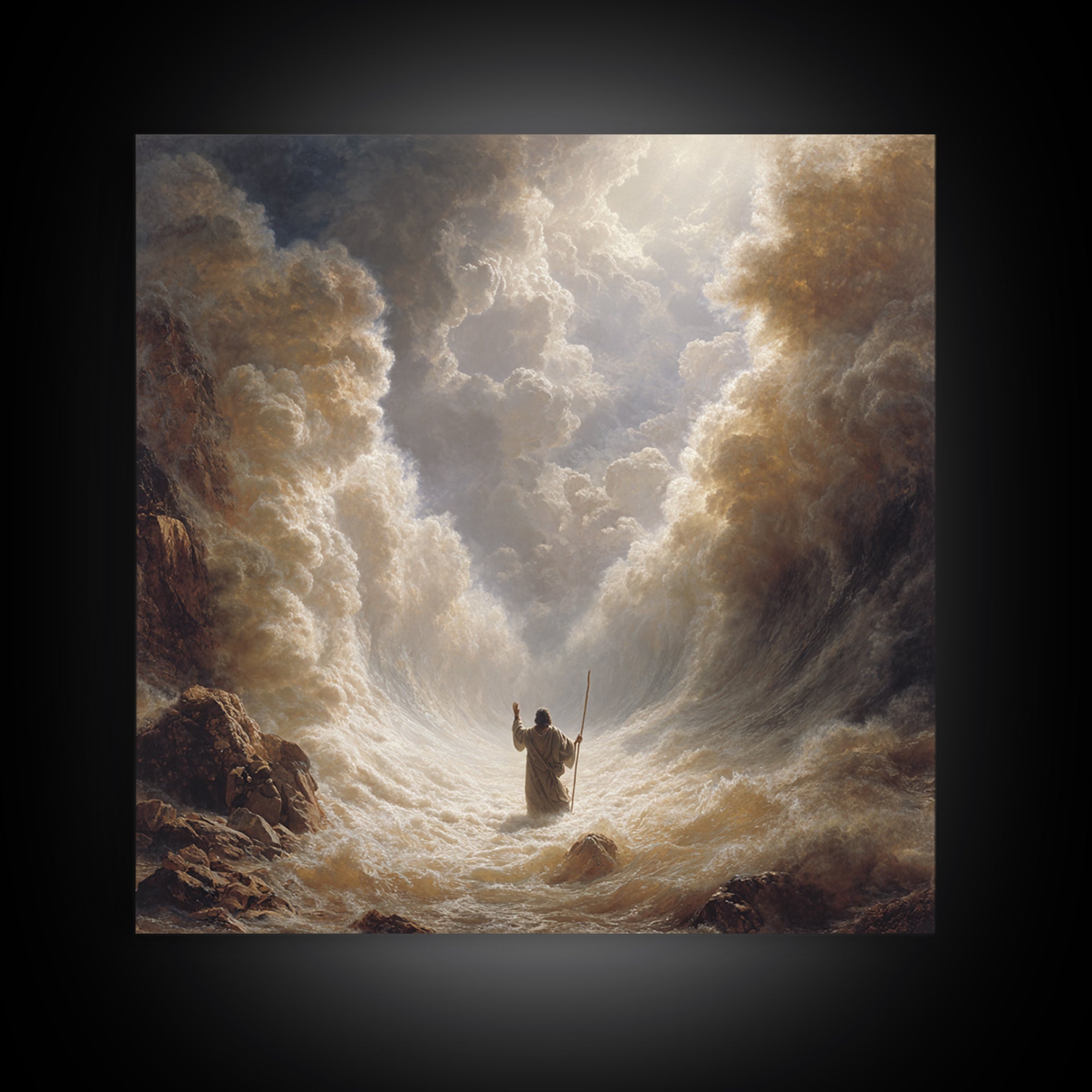 Moses Parting The Red Sea Wall Art, Biblical Canvas Print, Christian Home Decor, Religious Gift, Dramatic Seascape Painting Print