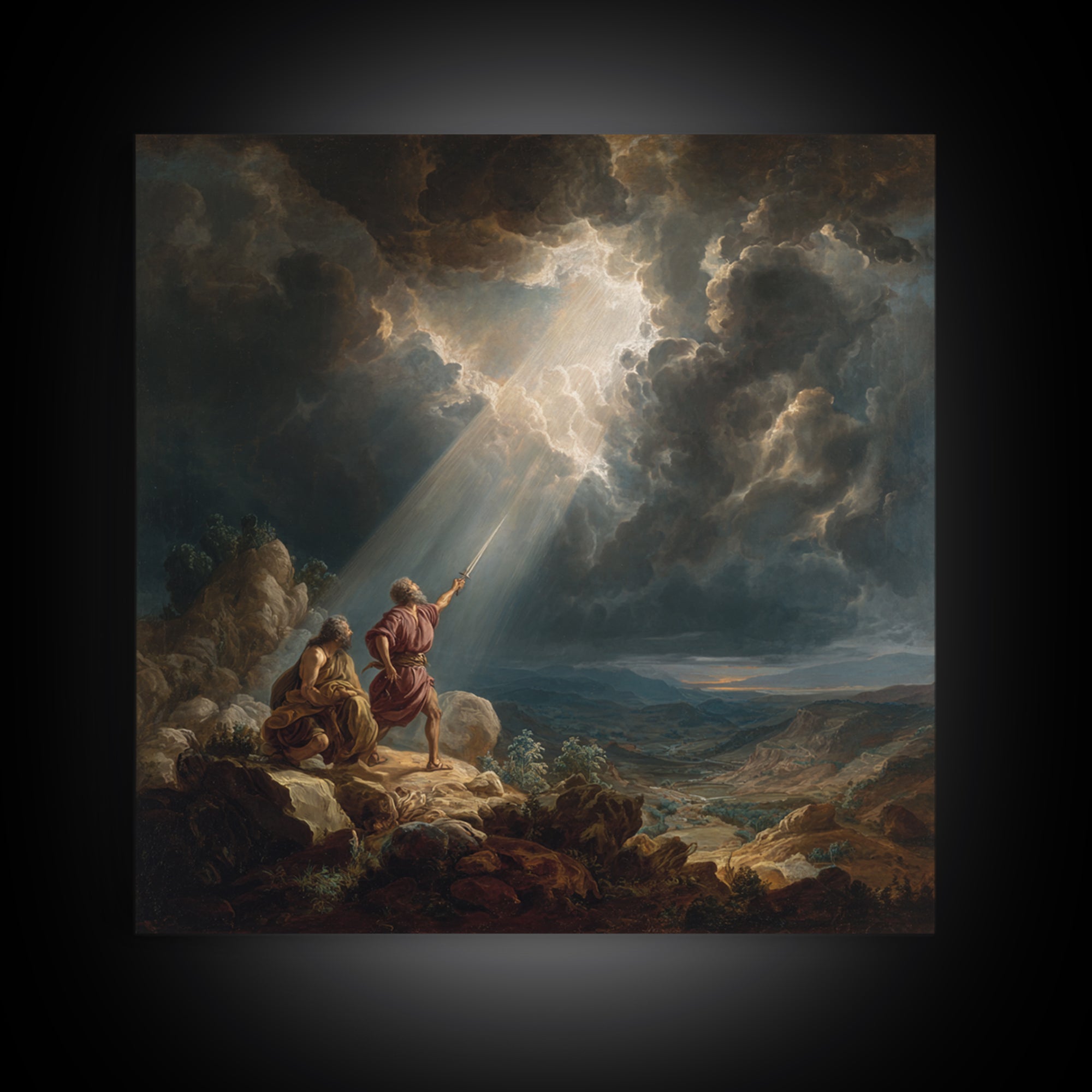 Prophets Beneath Storm Clouds Wall Art, Biblical Landscape Canvas Print, Christian Decor, Dramatic Baroque Fine Art Gift
