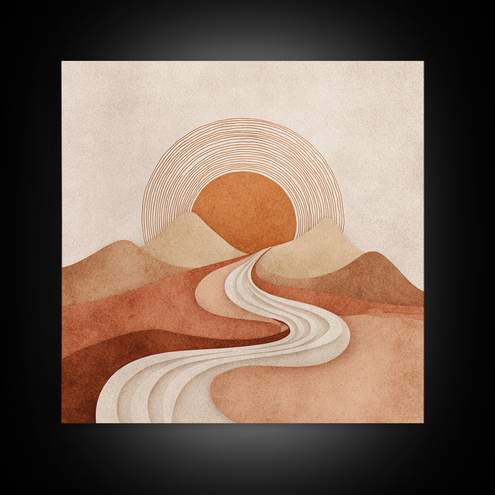 Boho Desert Landscape Wall Art, Terracotta Sunset Canvas Print, Southwestern Minimalist Decor, Earth Tone Living Room Art