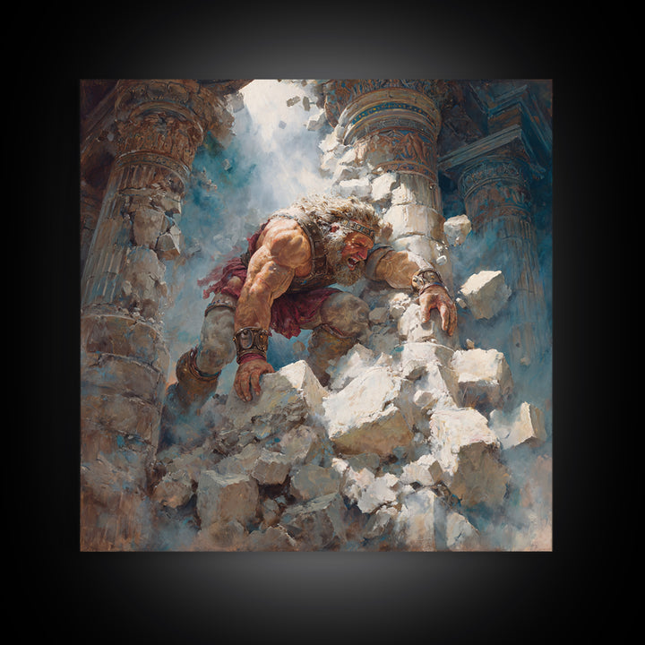 Ancient Titan Warrior In Crumbling Temple Wall Art, Greek Mythology Canvas Print, Dramatic Fantasy Ruins Home Decor Gift For Him