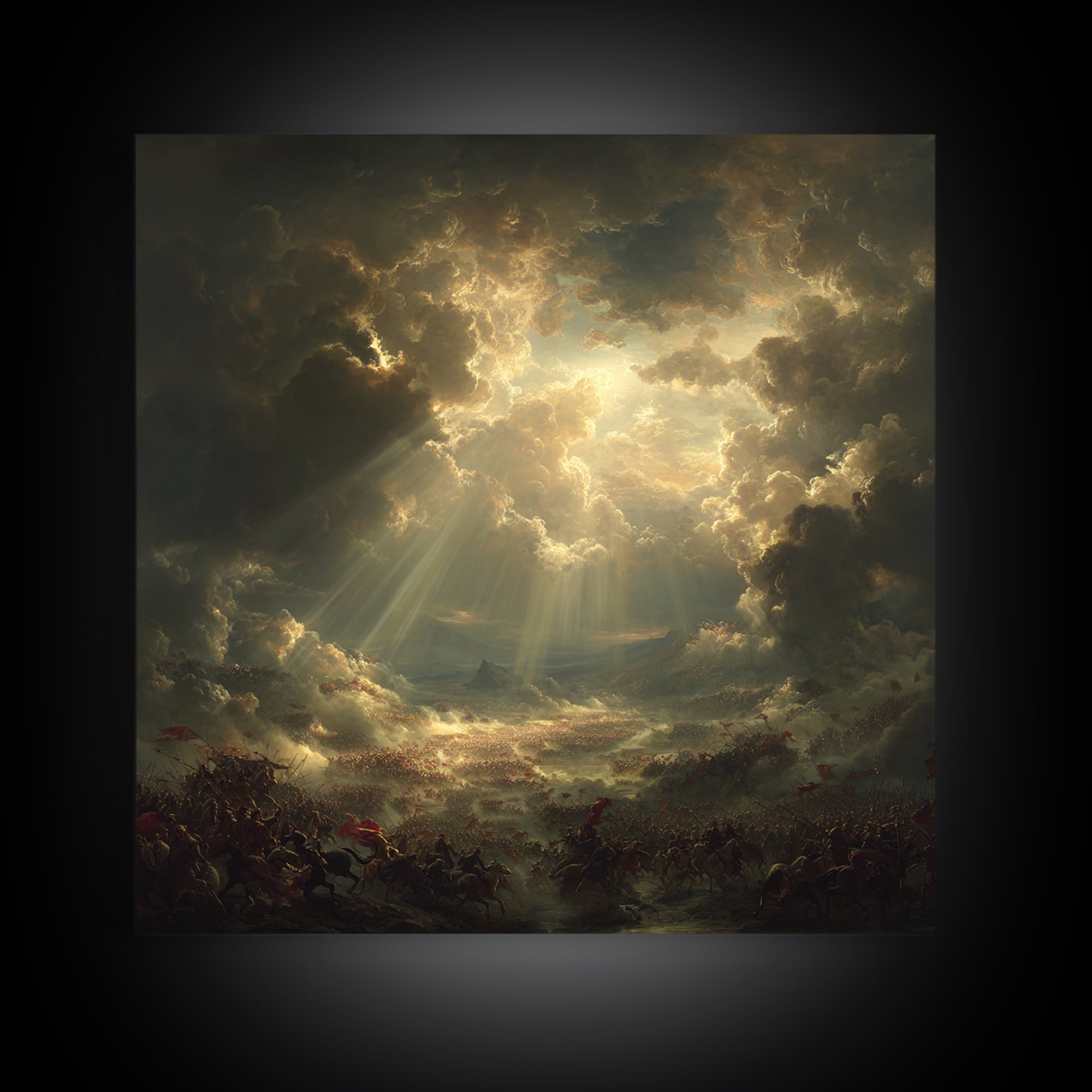 Heavenly Sunbeams Over Storm Clouds Canvas Print, Dramatic Spiritual Wall Art, Epic Landscape, Christian Decor, Statement Artwork