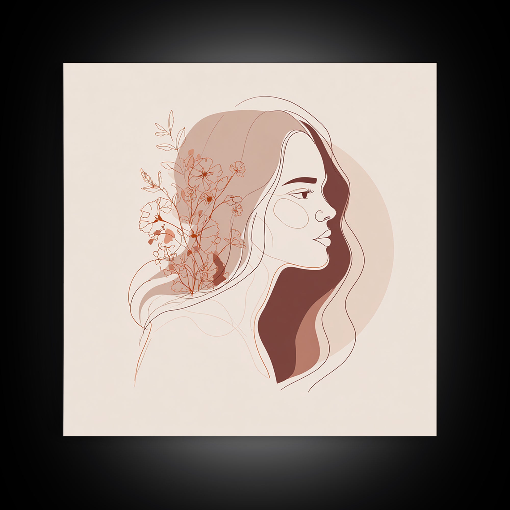 Terracotta Floral Woman Wall Art, Minimalist Line Portrait Canvas Print, Feminine Boho Decor, Neutral Bedroom Art Print For Her