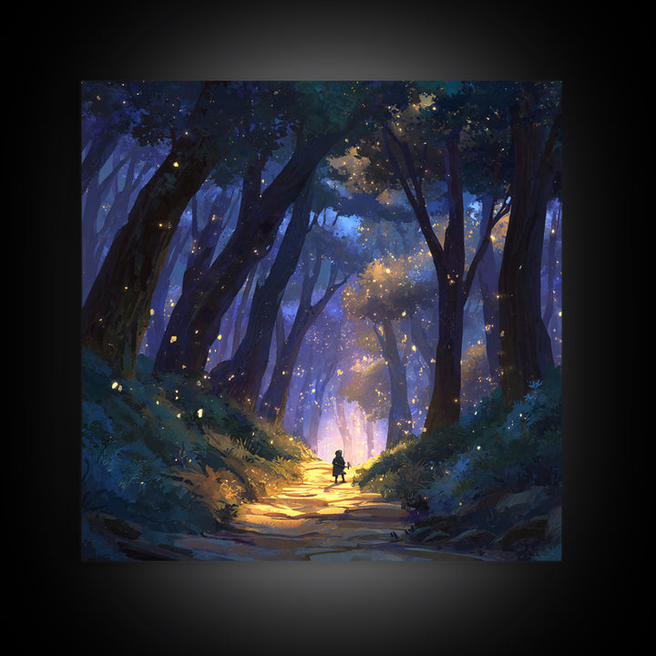 Enchanted Forest Path Wall Art, Whimsical Canvas Print, Firefly Woodland Decor, Fairy Tale Nursery Art, Magical Gift For Kids
