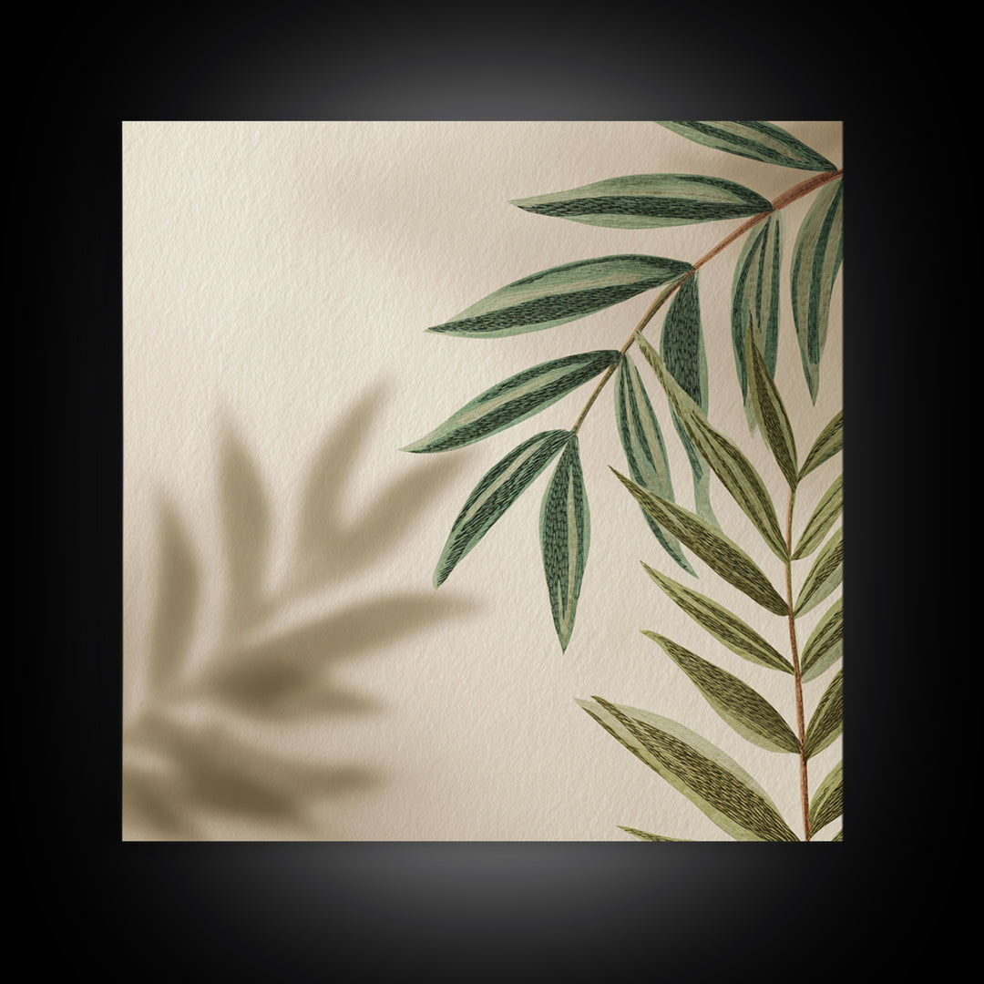 Olive Green Botanical Leaves Wall Art, Minimalist Nature Canvas Print, Japandi Neutral Home Decor For Living Room And Bedroom