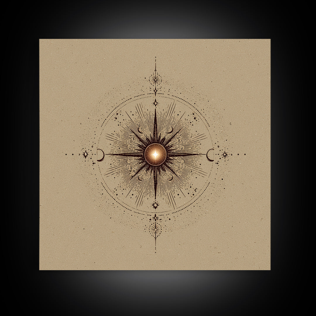Celestial Sun And Moon Compass Wall Art, Mystical Zodiac Canvas Print, Boho Spiritual Decor For Meditation Room And Home Office