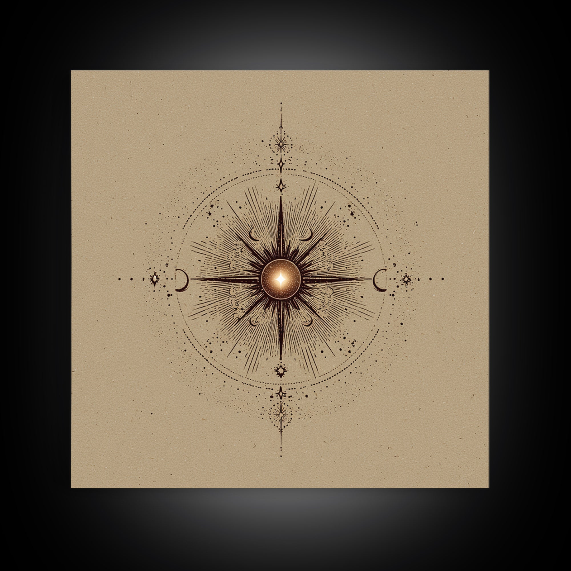 Celestial Sun And Moon Compass Wall Art, Mystical Zodiac Canvas Print, Boho Spiritual Decor For Meditation Room And Home Office