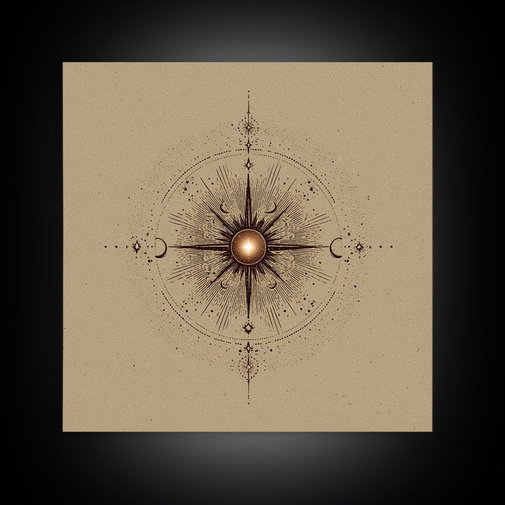 Celestial Sun And Moon Compass Wall Art, Mystical Zodiac Canvas Print, Boho Spiritual Decor For Meditation Room And Home Office