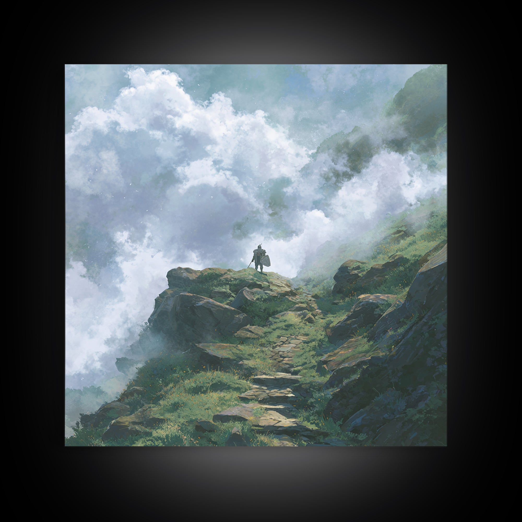 Misty Mountain Path Above The Clouds Wall Art, Fantasy Landscape Canvas Print, Adventure Decor, Nature Poster Gift For Hikers
