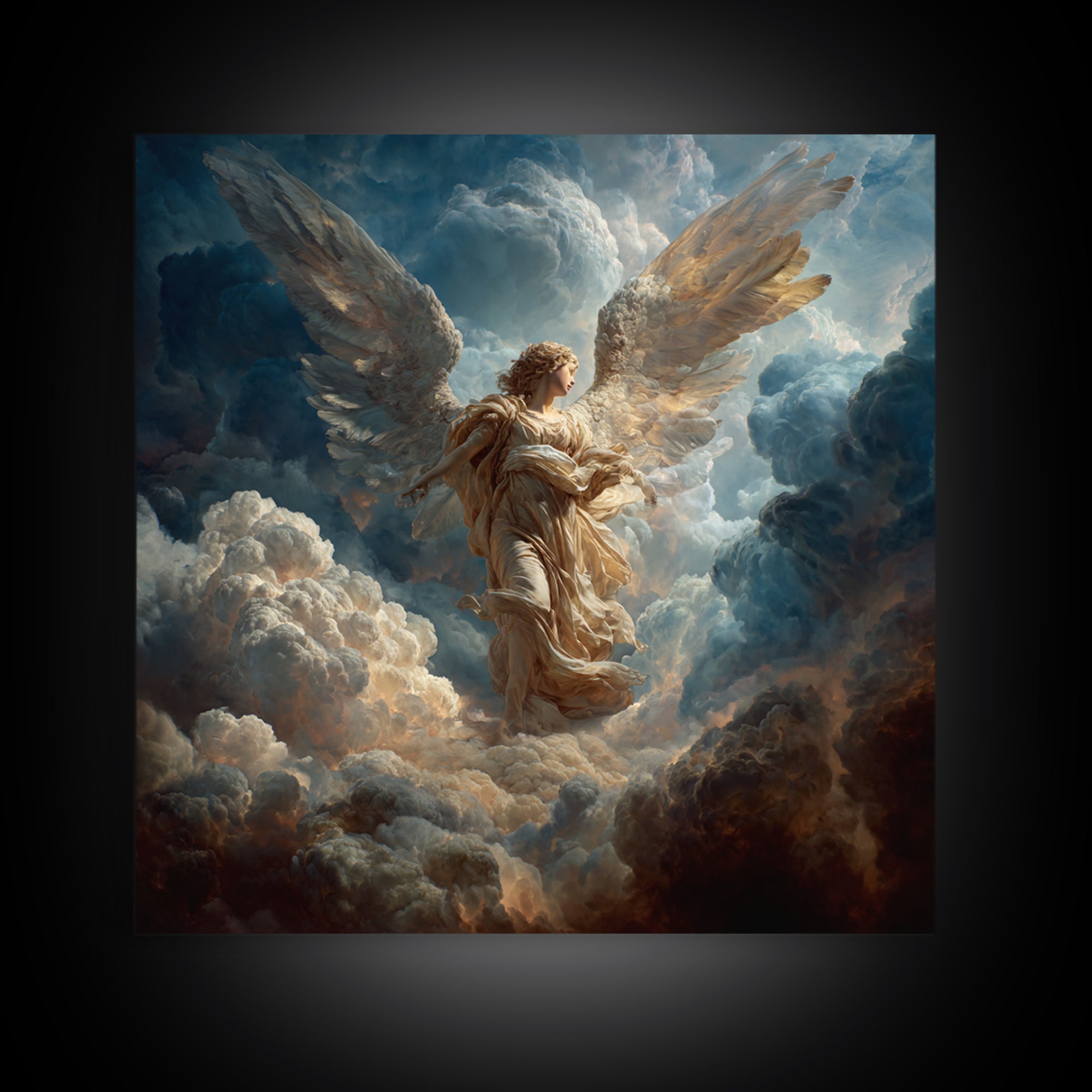 Heavenly Angel In Storm Clouds Wall Art, Dramatic Celestial Fine Art Print, Christian Decor, Spiritual Gift For Her, Large Canvas Print