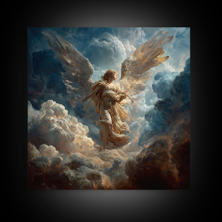 Heavenly Angel In Storm Clouds Wall Art, Dramatic Celestial Fine Art Print, Christian Decor, Spiritual Gift For Her, Large Canvas Print