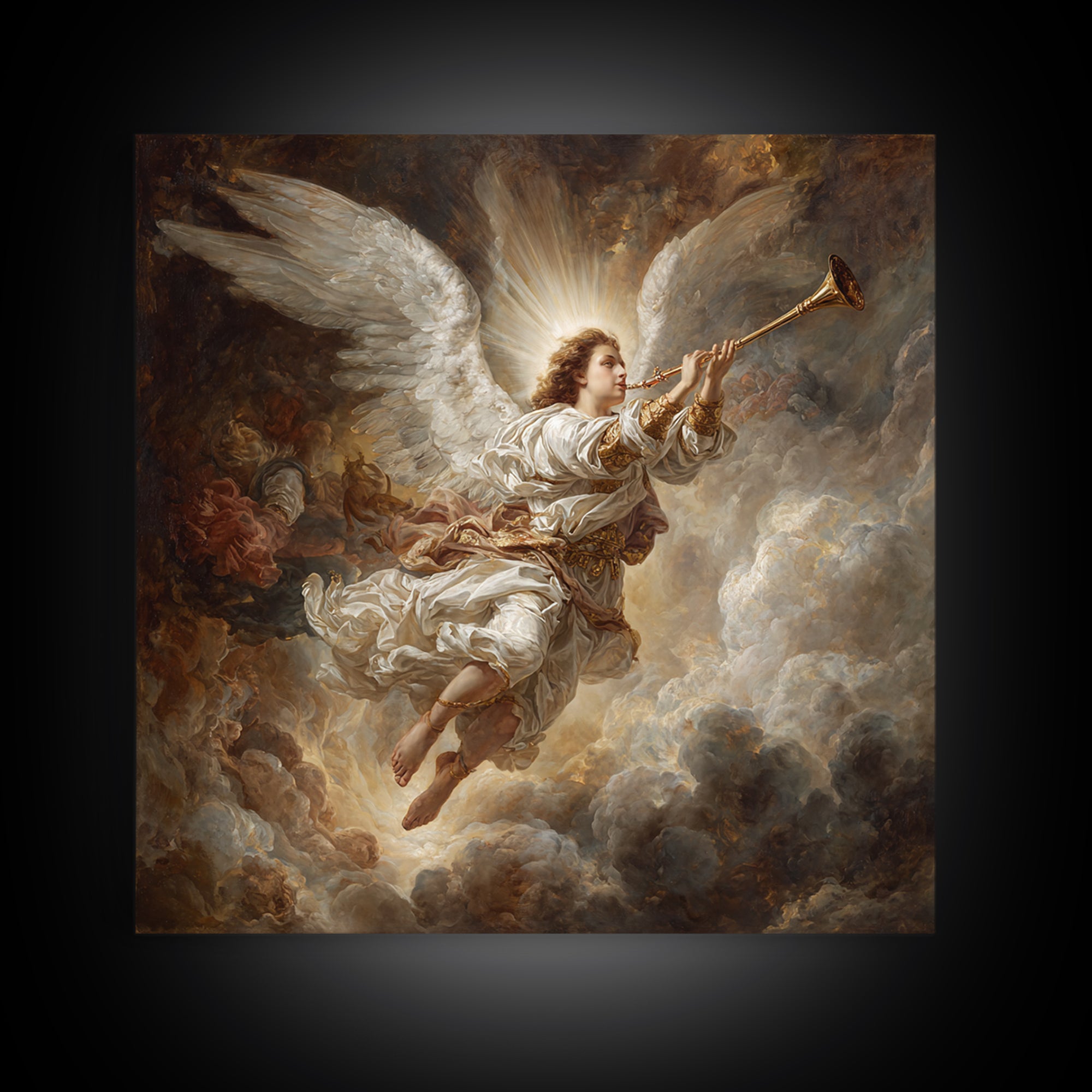 Baroque Angel Trumpet Wall Art, Celestial Religious Painting, Renaissance Inspired Decor, Christian Gift, Fine Art Print