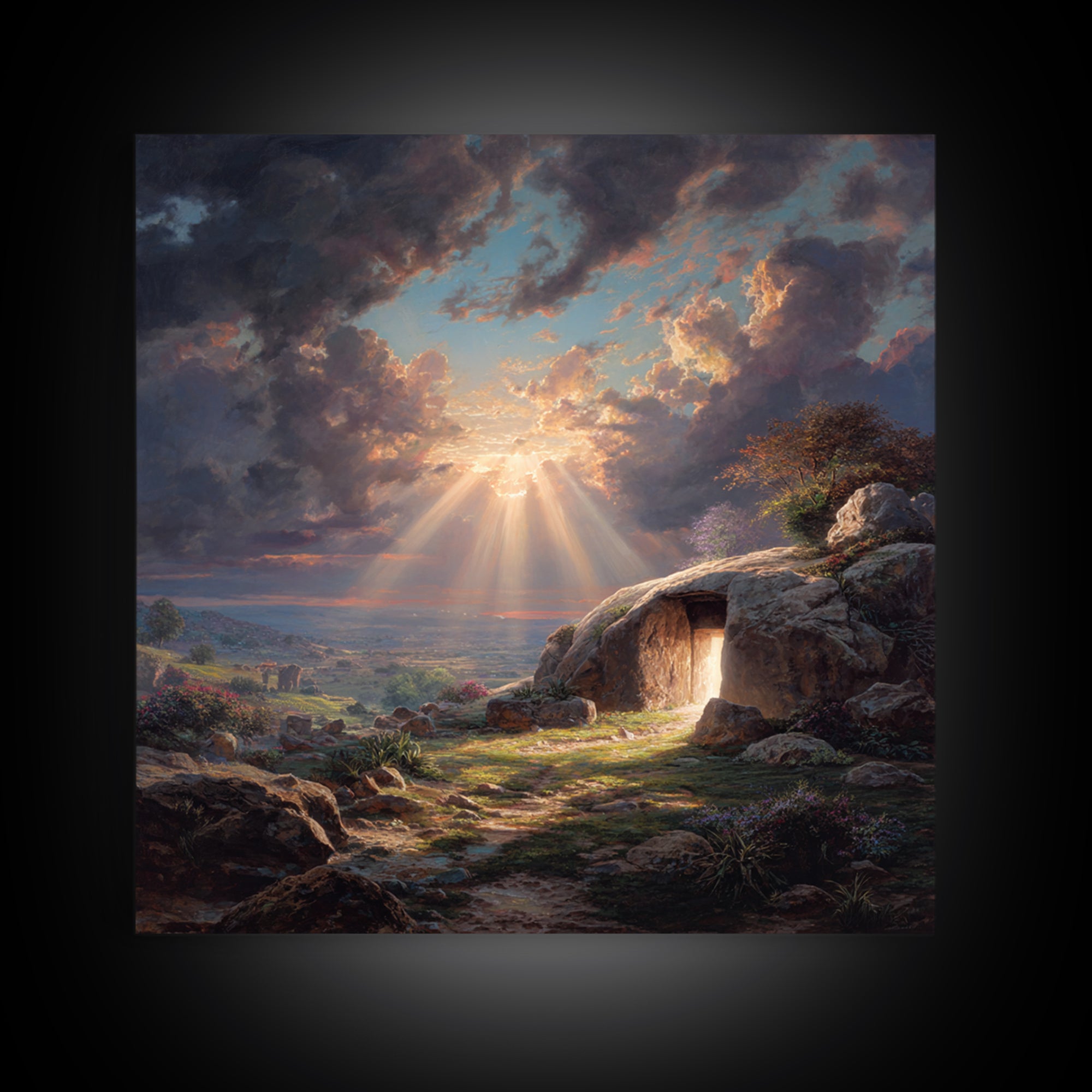 Empty Tomb Resurrection Wall Art, Christian Landscape Canvas Print, Easter Decor, Bible Story Gift, Inspirational Home Decor