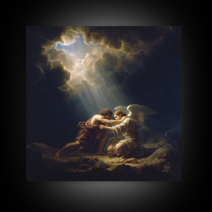 Guardian Angel Comforting Man Canvas Print, Biblical Wall Art, Religious Fine Art, Spiritual Home Decor Gift For Her And Him