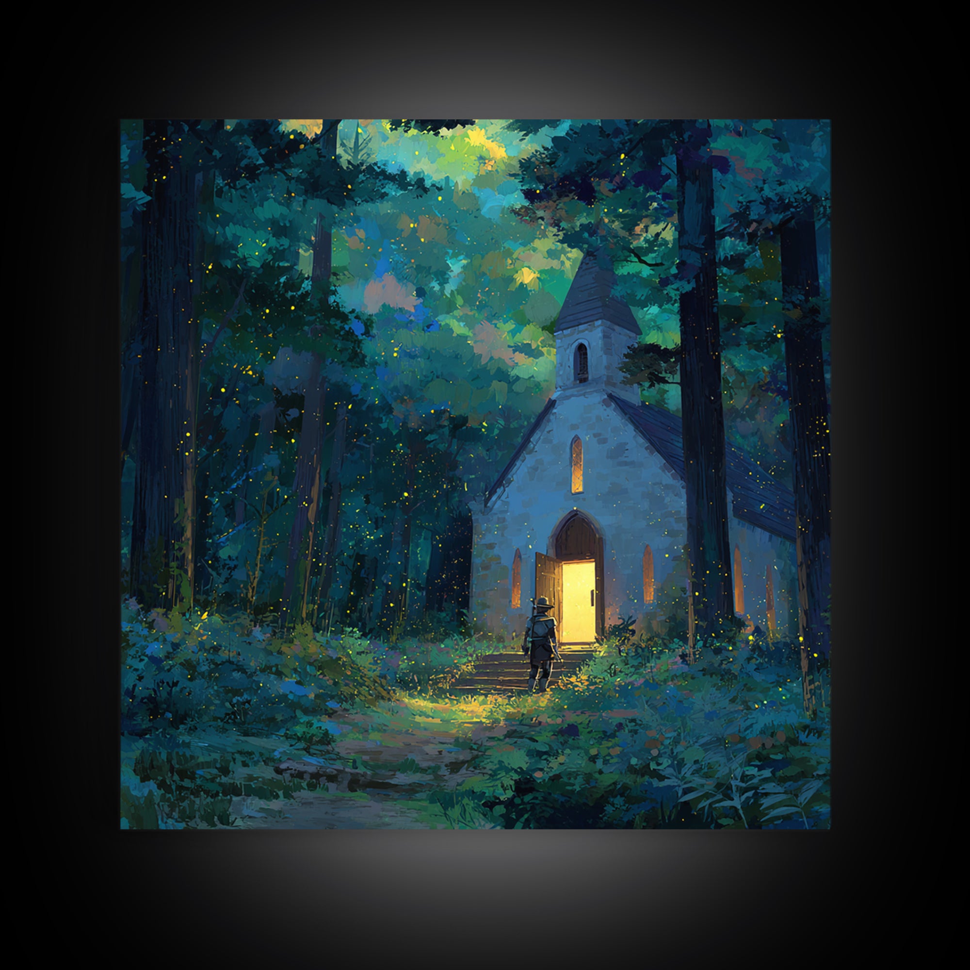 Glowing Chapel In Enchanted Forest Wall Art, Whimsical Christian Canvas Print, Fairy Tale Decor, Kids Room Art, Nursery Decor