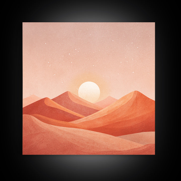 Blush Desert Mountains Sunrise Wall Art, Warm Terracotta Landscape Canvas Print, Modern Boho Living Room Decor Above Bed