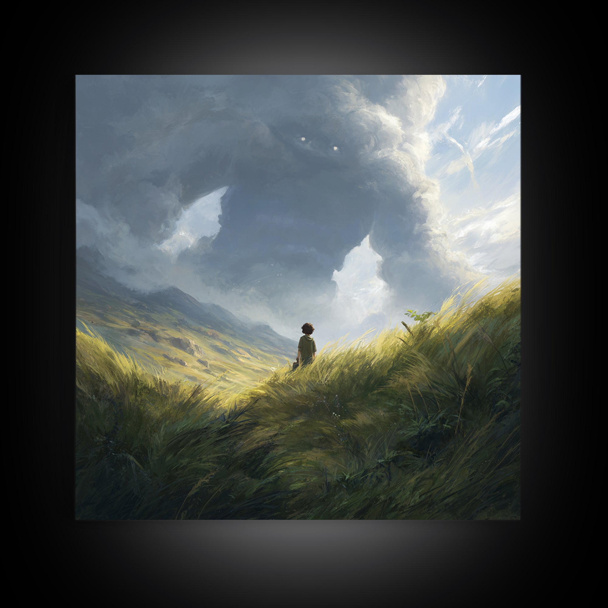 Lone Wanderer In Stormy Mountain Valley Wall Art, Fantasy Landscape Painting, Moody Nature Decor, Large Canvas Print, Home Decor