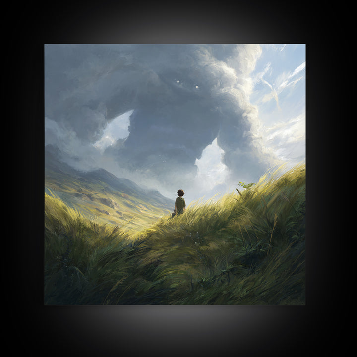 Lone Wanderer In Stormy Mountain Valley Wall Art, Fantasy Landscape Painting, Moody Nature Decor, Large Canvas Print, Home Decor