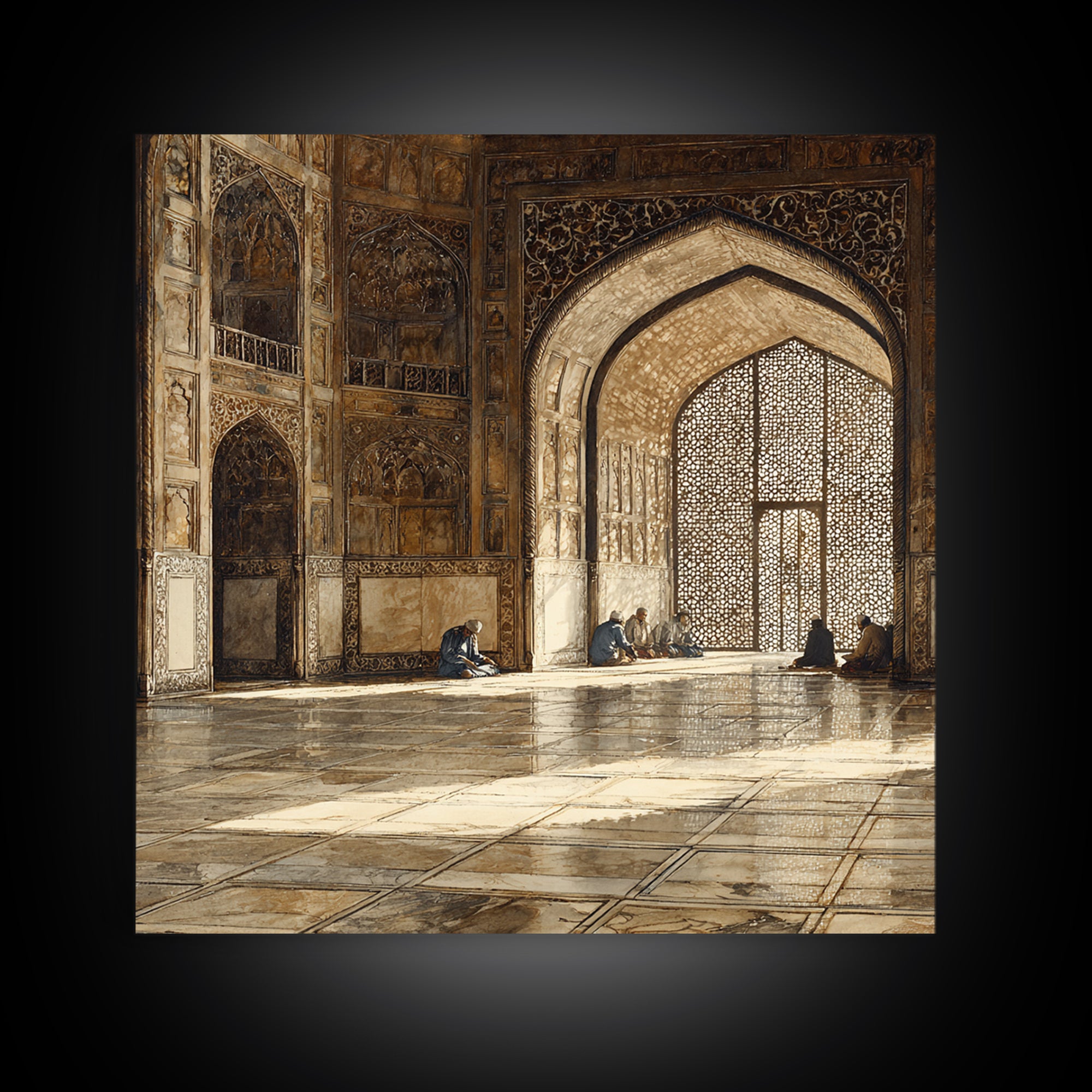 Ornate Mosque Interior Prayer Wall Art, Islamic Architecture Canvas Print, Ramadan Decor, Spiritual Home Decor, Muslim Gift