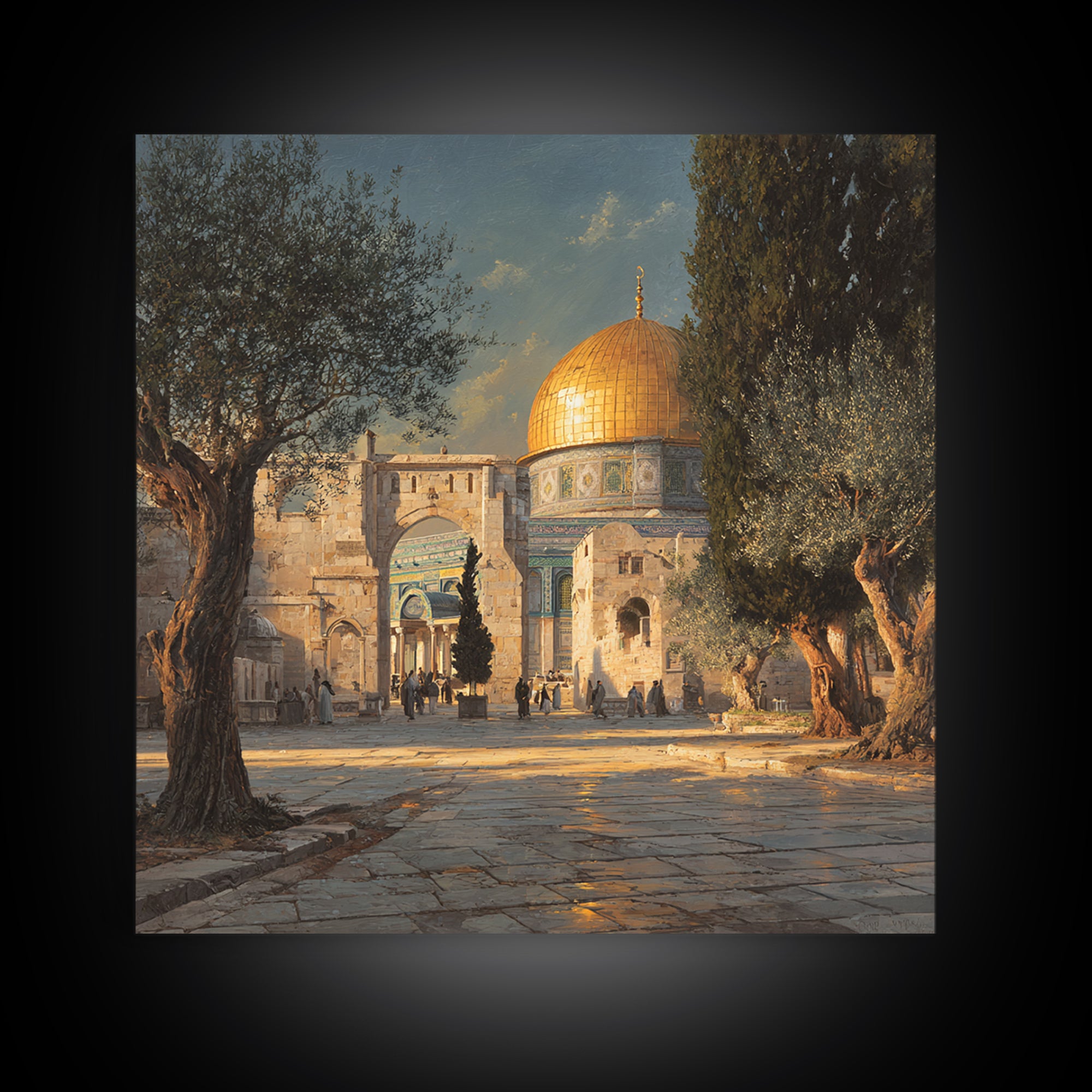 Golden Dome Of The Rock Courtyard Wall Art, Jerusalem Islamic Architecture, Olive Tree Landscape, Travel Poster, Spiritual Decor