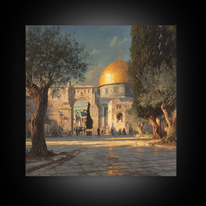 Golden Dome Of The Rock Courtyard Wall Art, Jerusalem Islamic Architecture, Olive Tree Landscape, Travel Poster, Spiritual Decor