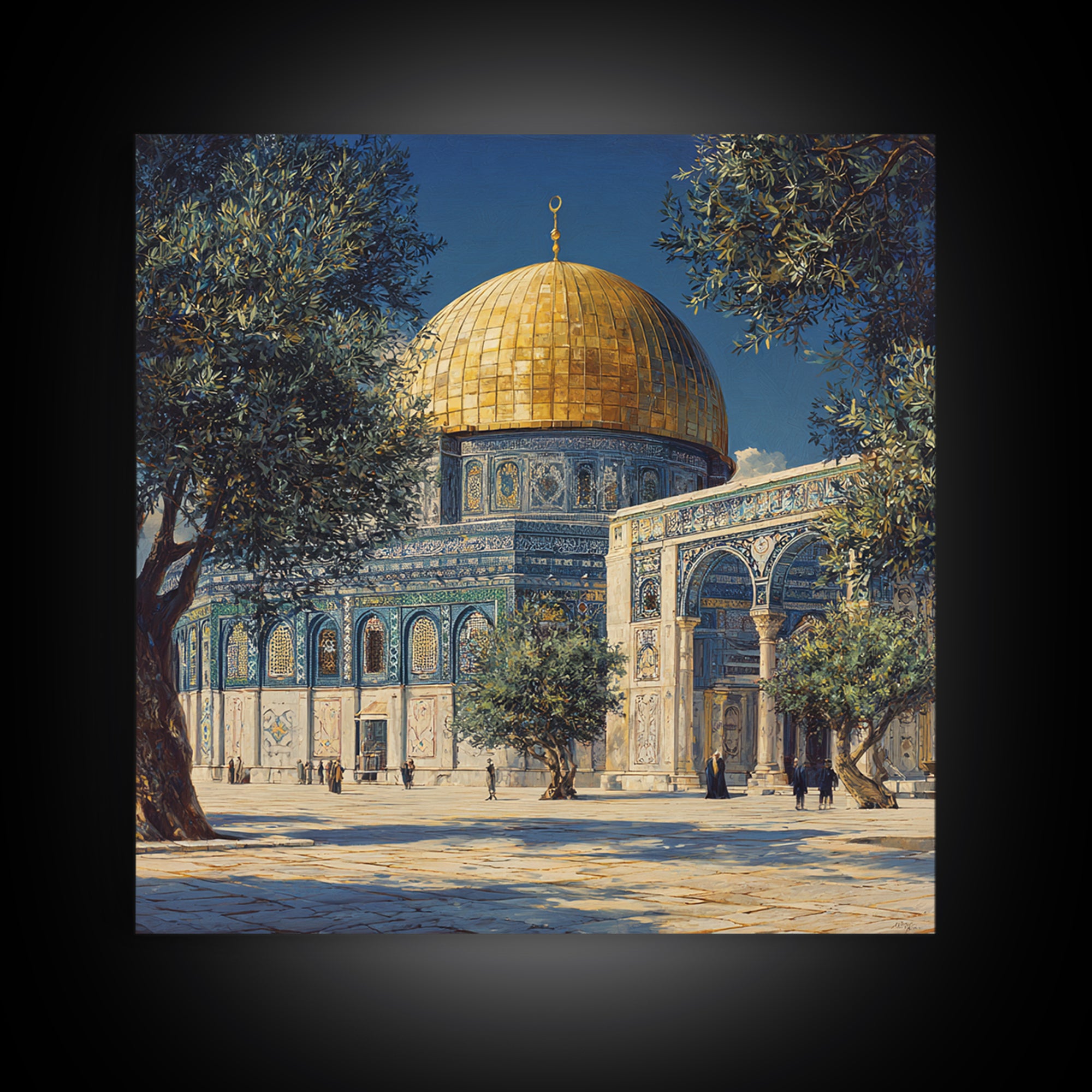 Golden Dome Jerusalem Courtyard Wall Art, Islamic Architecture Canvas Print, Mosque Decor, Middle Eastern Travel Poster Print