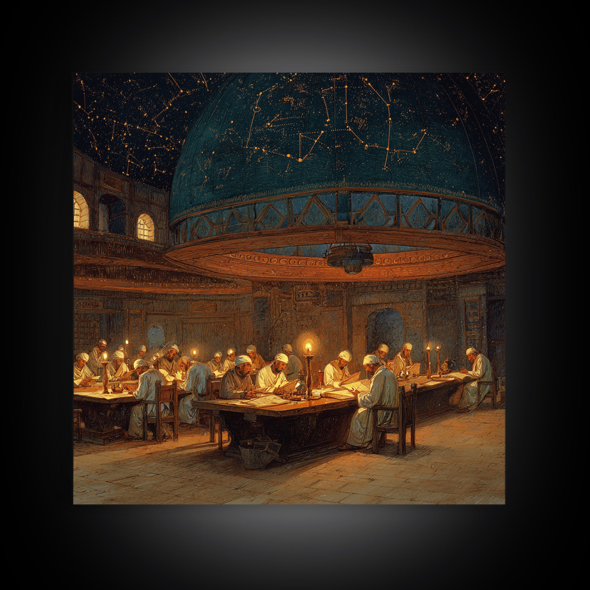 Medieval Astronomy Scholars Canvas Print, Celestial Observatory Wall Art, Islamic Golden Age Decor, Dark Academia Gift For Him