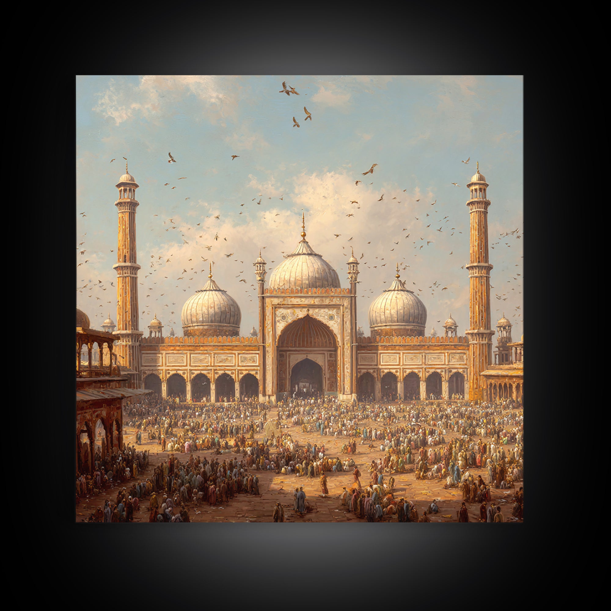 Grand Mosque Courtyard Framed Canvas Print, Islamic Architecture Wall Art, Spiritual Home Decor, Eid Gift, Living Room Art