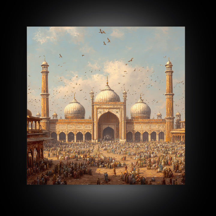 Grand Mosque Courtyard Framed Canvas Print, Islamic Architecture Wall Art, Spiritual Home Decor, Eid Gift, Living Room Art