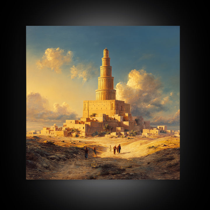 Golden Desert Tower Of Babylon Canvas Print, Ancient Middle Eastern Landscape Wall Art For Living Room, Office Decor Gift