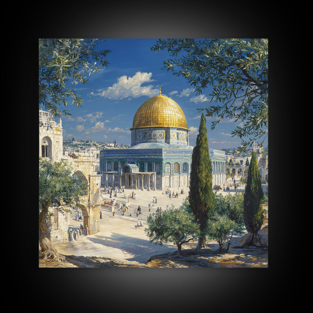 Golden Dome Of The Rock Jerusalem Canvas Print, Islamic Architecture Painting, Holy Land Travel Poster, Prayer Room Decor