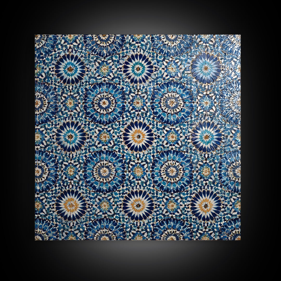 Blue Moroccan Zellige Tile Pattern Wall Art, Geometric Wall Decor, Islamic Home Decor, Mediterranean Canvas Print For Entryway