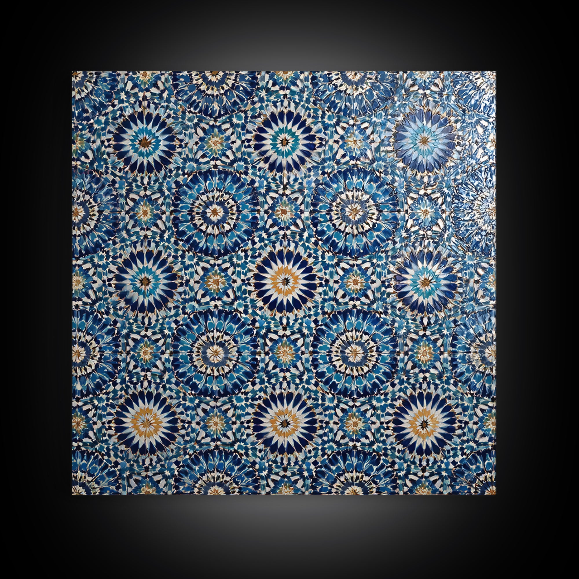 Blue Moroccan Zellige Tile Pattern Wall Art, Geometric Wall Decor, Islamic Home Decor, Mediterranean Canvas Print For Entryway