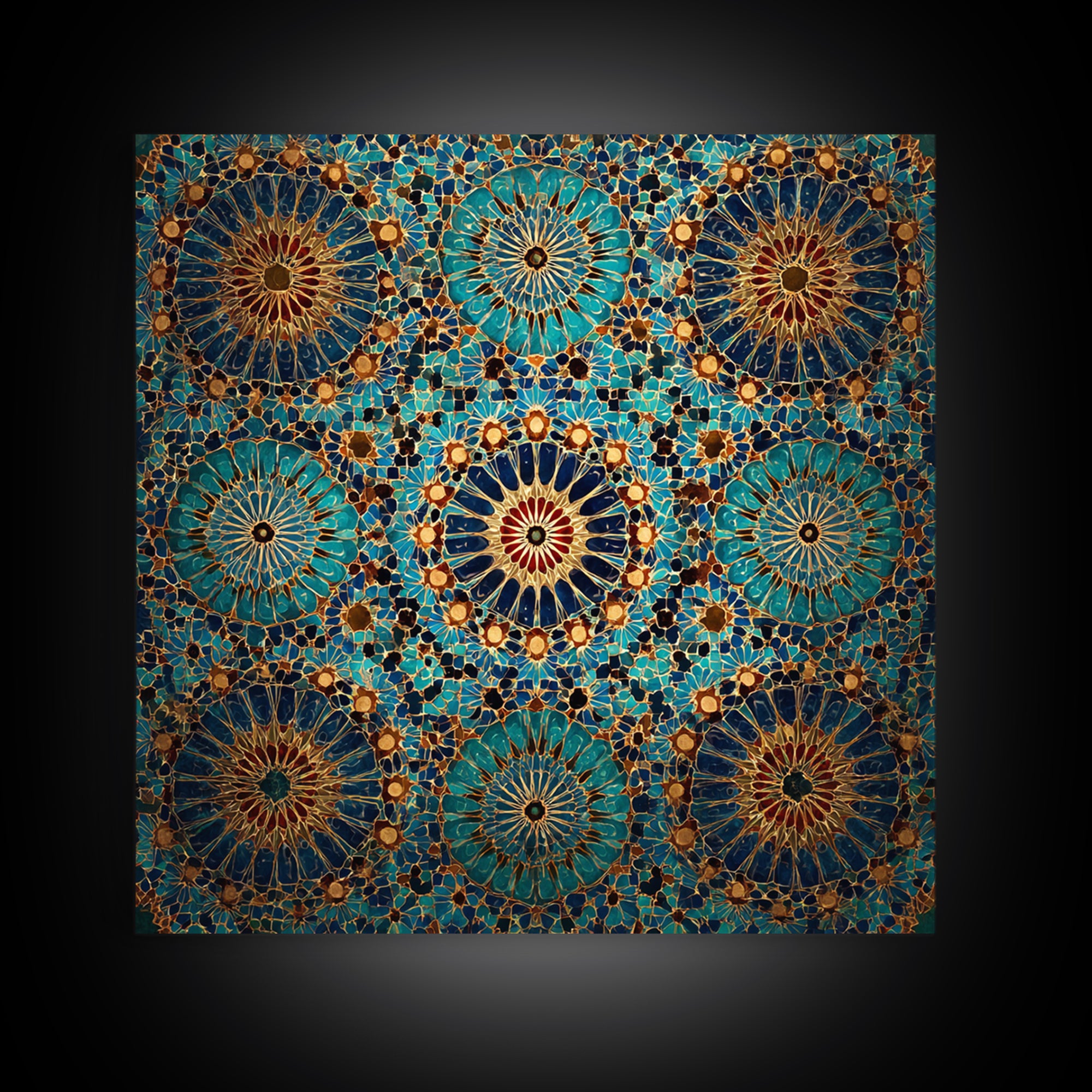 Turquoise Moroccan Tile Mosaic Wall Art, Geometric Islamic Canvas Print, Boho Wall Decor, Mediterranean Home Decor Gift Idea