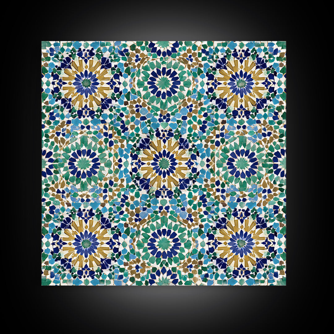 Moroccan Mosaic Tile Pattern Wall Art, Islamic Geometric Print, Teal Blue Wall Decor, Mediterranean Morocco Home Decor Gift