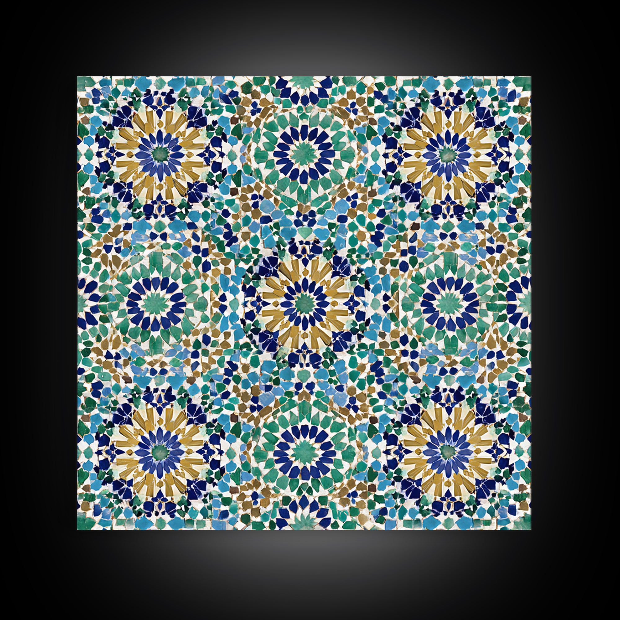 Moroccan Mosaic Tile Pattern Wall Art, Islamic Geometric Print, Teal Blue Wall Decor, Mediterranean Morocco Home Decor Gift
