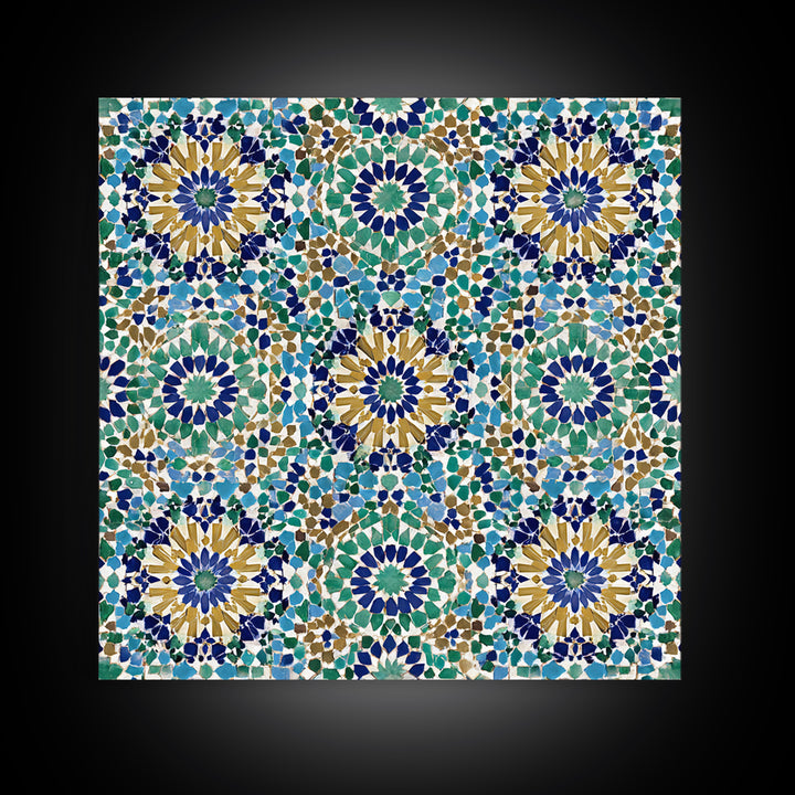 Moroccan Mosaic Tile Pattern Wall Art, Islamic Geometric Print, Teal Blue Wall Decor, Mediterranean Morocco Home Decor Gift